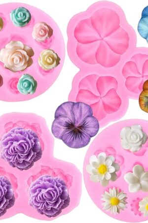 ZiXiang Rose Flower Silicone Mold Peony Flower Fondant Molds Pansy Flower Mold Daisy Flower Chocolate Molds For Cake Decorating Cupcake Topper Candy Polymer Clay Gum Paste Set Of 4
