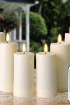 6pcs Flameless Candles with Remote Timers Outdoor Waterproof Battery Operated Candle Fake Electric Led Pillar Candles for Patio Porch Laterns Chrismas Halloween Wedding Fall Decor (D2×H4 5" 6")