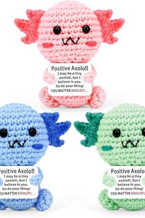 The Positive Crochet Animals Axolotl, Handmade Emotional Support Crochet Animals, Mini Axolotl Plush, Birthday Gifts for Women Men Friends
