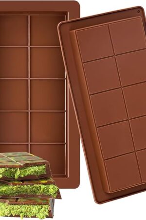 Dubai Chocolate Bar Mold Deep, 2 Pack Non-Stick Silicone Chocolate Molds Large and Thick Candy Bar Molds for Filling