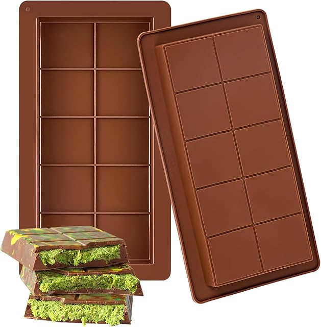 Dubai Chocolate Bar Mold Deep, 2 Pack Non-Stick Silicone Chocolate Molds Large and Thick Candy Bar Molds for Filling