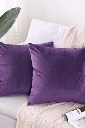 2 Pack Soft Velvet Couch Throw Pillow Covers 18x18 Inch for Sofa Living Room Bedroom (Purple)