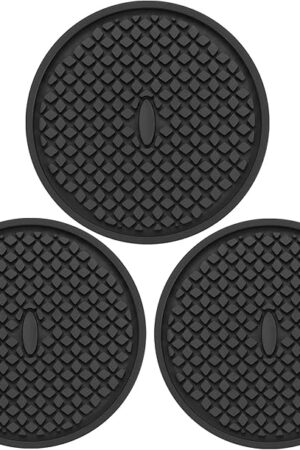 3 Pack Thickened Black Silicone Coasters with Deep Tray Grooved Design - Washable, Heat Resistant, Non-Slip for Coffee Table, Wooden Desk, Kitchen Bar