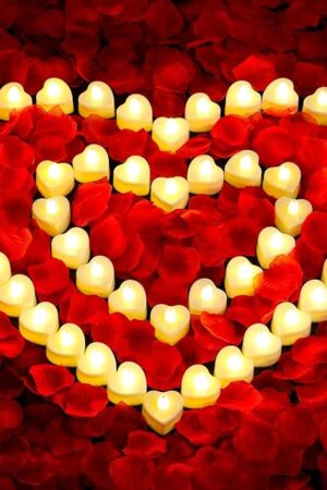 Audab Rose Petals and Candles Set for Romantic Decorations, 48 Romantic Candles with 4000 Fake Rose Petals for Special Night, Hotel Room, Date Night, Bedroom, Valentine's Day Decorations
