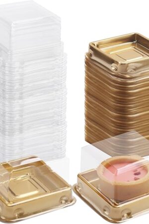 50 Set Gold bottom Clear cover plastic mini cake box,muffin box,moon cake box,mung bean cake snow Mei Niang box