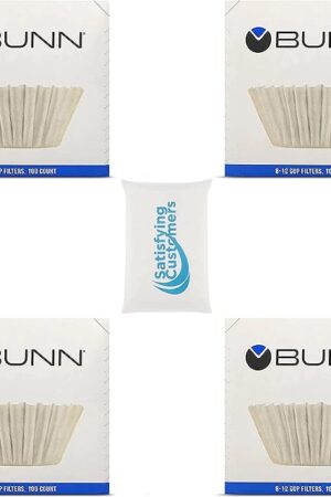 BUNN Coffee Filter – 4 PK - 100 PCS per Pack – Taller – Flat Bottom Liner – Quality Paper for Most Coffee Makers – Aromatic Brew – with Satisfying Customers Travel Tissue Pack (4PK)