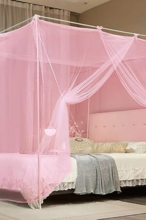 4 Corners Pink Rectangular Mosquito Net for Bed Mosquiteros para Camas Bed Netting Canopy Mosquito Mesh for Camping Outdoor Travel Dormitory Home Bedroom Decor L79 X W47 X H71 Inch