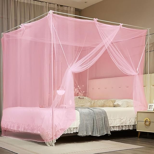 4 Corners Pink Rectangular Mosquito Net for Bed Mosquiteros para Camas Bed Netting Canopy Mosquito Mesh for Camping Outdoor Travel Dormitory Home Bedroom Decor L79 X W47 X H71 Inch