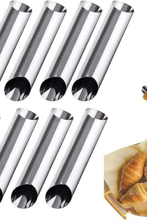 8 Pack Cannoli Tubes, Stainless Steel 5 inch Pancake Tubes Cream Croissant Spiral Cake Baking DIY Spiral Cake Decoration Tool-Candy Corner Mold