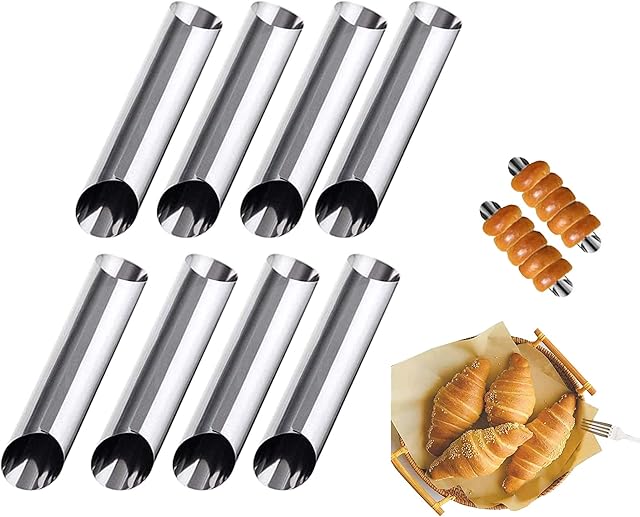 8 Pack Cannoli Tubes, Stainless Steel 5 inch Pancake Tubes Cream Croissant Spiral Cake Baking DIY Spiral Cake Decoration Tool-Candy Corner Mold