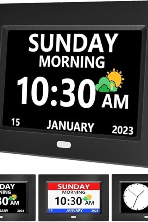 7 Inch Clock with Day and Date for Elderly Large Display Digital Clocks 12 Alarms 3 Display Modes Large Font Alzheimer's Clock Alarm Clock for Seniors Dayclock Black