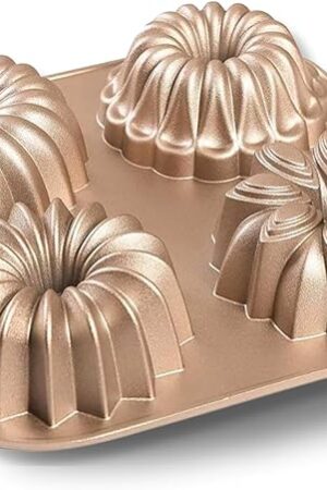 Baker's Secret Nonstick for Fluted Cake Pan, Heavy Duty Die Cast Aluminum Fluted Cake Baking Pans, 2 Layers Non-stick Coating For Easy Release - Cast Aluminum Collection (4mini joys)