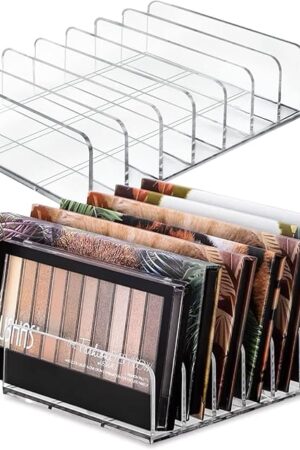 Vowcarol Eyeshadow Palette Organizer, Acrylic 7-Section Divided Makeup Palette Organizer Holder - Clear 2 Pack