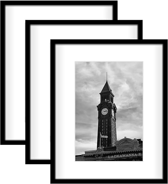 Wiscet 16x20 Picture Frame Set of 3, Display Pictures 11x14 with Mat or 16 x 20 Poster Frame Without Mat, Wall Gallery Photo Frames, Black