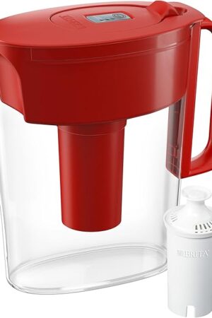 Brita Water Filter Pitcher for Tap and Drinking Water with 1 Standard Filter, Lasts 2 Months, 6-Cup Capacity, BPA Free, Red