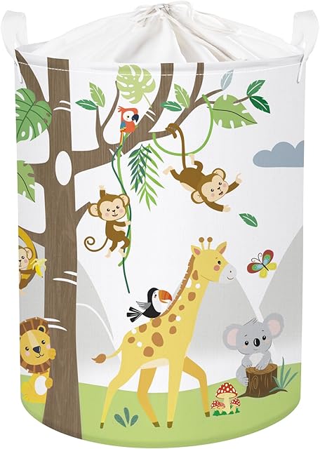 Clastyle Animal Tree Baby Laundry Hamper Kid Storage Basket Boy Girl Gift Toy Box Collapsible Clothes Organizer Nursery Bin for Bedroom, White, 36 * 45 cm