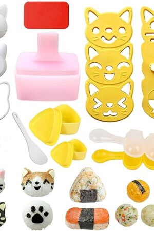 Cute Cat Rice Ball Molds 6 Sets Sushi Molds Bento Box Accessories Kits with 1PC Musubi Maker Press Mold, 2PCS Gimbap Molds Triangle and 1PC Rice Ball Mold Shaker for DIY Fun Lunch Box Picnic Tool
