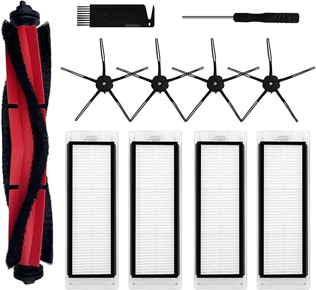 Compatible for Roborock Q5 Replacement Parts, for Q5+, Q5 Plus Robot Vacuum Cleaner Brush Filter Replacement Spare Parts Accessories 1 Main Brush 4 HEPA Filters 4 Side Brushes