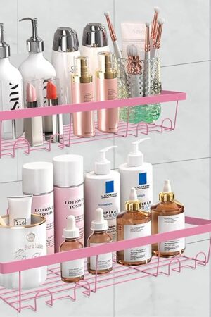Wall Mounted Adhesive Shower Caddy Storage Shelf Pink