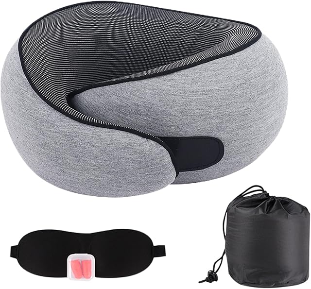 Airplane Travel Neck Pillow for Support Long Flight ,Memory Foam Travel Pillow Compact Head Support with Pain Relief,Ergonomic Sleeping Pillow & Road Trips