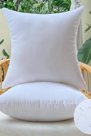 16 x 16 Outdoor Pillow Inserts Set of 2 Square Throw Pillow Inserts Waterproof for Couch Porch Outside Patio Furniture Decorative Pillows Small White Sofa Cushion Stuffer