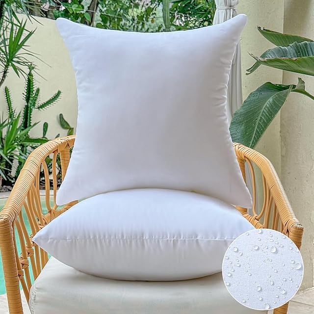 16 x 16 Outdoor Pillow Inserts Set of 2 Square Throw Pillow Inserts Waterproof for Couch Porch Outside Patio Furniture Decorative Pillows Small White Sofa Cushion Stuffer