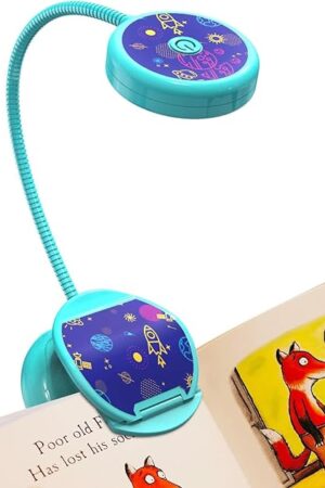 Vekkia Cute Rechargeable Book Light,Eye Caring Reading Light for Kids Clip on, 3 Colors & 3 Brightness, 1.8oz Super Light Weight, Up to 40 Hours Reading. Great Gifts for Kids & Readers (Blue)