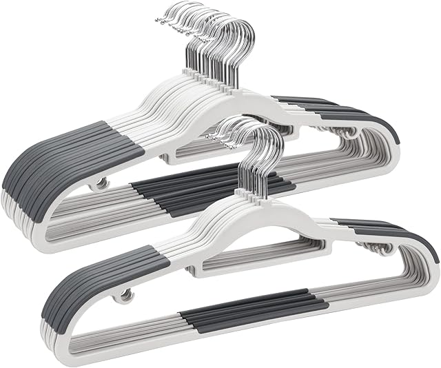 ELONG HOME Plastic Hangers - 30 Pack, Non Slip Slim Coat Hangers, Heavy Duty Thin Plastic, 17.1" for Women/Men Clothes