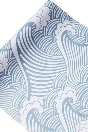 Cute Sea Waves Adhesive Shelf Liner Peel & Stick Dresser Drawer Sticker Cabinet Sticker Furniture Contact Paper, 17.7 Inch by 9.8 Feet