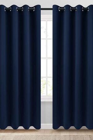 COSVIYA Grommet Blackout Room Darkening Navy Blue Curtains 84 inch Length 2 Panels,Thick Polyester Light Blocking Insulated Thermal Window Curtain Drapes for Bedroom/Living Room,52x84 inches