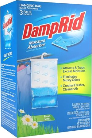 DampRid Hanging Bag, Moisture Absorber, Pack of 3 (16 oz. ea.), 3 Pack, Blue