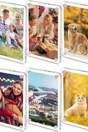 6 Pack Magnetic Picture Frames for Refrigerator, 2.36"x3.54" Acrylic Fridge Photo Frame Magnets Mini Picture Frames for Polaroid Clear Double Sided Magnet Frame for Instax Fujifilm