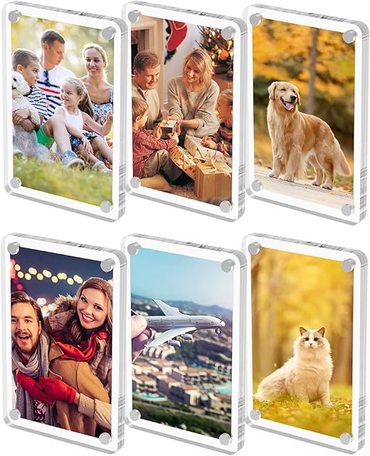 6 Pack Magnetic Picture Frames for Refrigerator, 2.36"x3.54" Acrylic Fridge Photo Frame Magnets Mini Picture Frames for Polaroid Clear Double Sided Magnet Frame for Instax Fujifilm