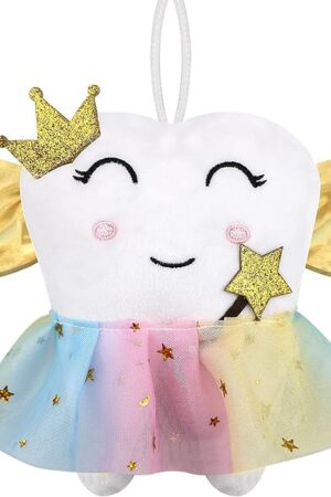 Cute Tooth Fairy Pillow with Wings and Colorful Skirt Tooth Fairy Doll with Pocket on Back Toothfairy Keepsake Gift for Girl and Boys