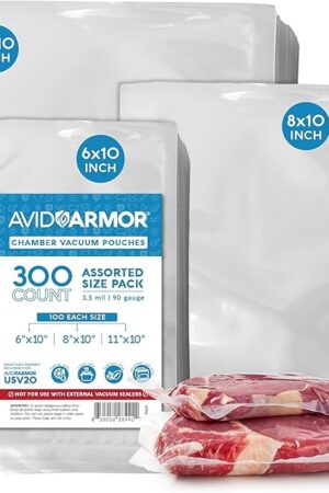 Avid Armor – Chamber Machine Pouches 3.5mil, Pre-Cut Chamber Vacuum Sealer Bags, Heavy Duty Seal Pouch, BPA-Free Chamber Sealer, Assorted Size Pack, 6"x10", 8"x10", 11"x10" - Pack of 300