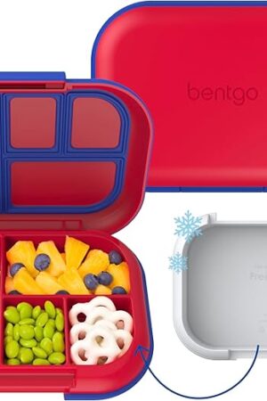 Bentgo Chill Kids Leak-Proof Lunch Box - 4-Compartment Bento Box with Built-In Ice Pack, 3.3 Cup Capacity, PFAS & BPA-Free, Microwave & Dishwasher Safe, Ideal Size for Ages 3 to 7 (Red/Royal)