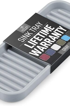 Zulay Kitchen (9x3.5) Silicone Sponge Holder for Kitchen Sink - Flexible Multipurpose Soap Tray - Sink Organizer for Kitchen, Bathroom, Makeup, Trinkets & More (Gray)