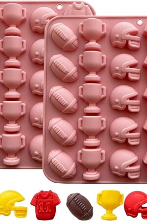 2PCS Football Chocolate Mold 20 Cavites Football Silicone Mold Sports Theme Silicone Candy Mold Helmet, and Jersey, Football Mold for Jello Gummy Ice Cube Cupcake Decorations
