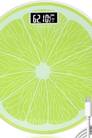 Bathroom Scale for Body Weight,Rechargeable,Up to 400 lb Capacity, No Batteries Required, Unique Lime Slice Design, Large LED Display with Temperature, Auto-On/Off, 12"x12" Body Weight Scale