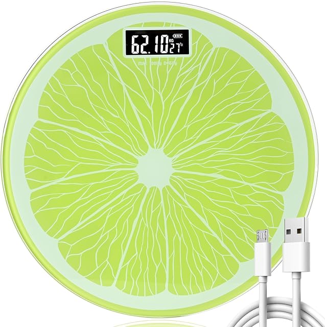 Bathroom Scale for Body Weight,Rechargeable,Up to 400 lb Capacity, No Batteries Required, Unique Lime Slice Design, Large LED Display with Temperature, Auto-On/Off, 12"x12" Body Weight Scale