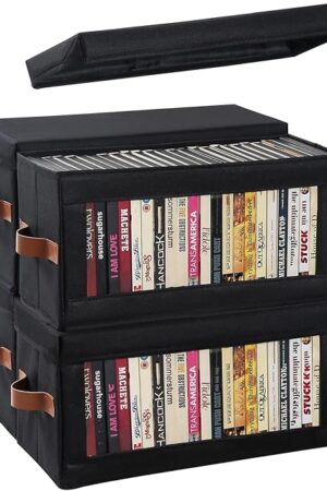 4 Packs DVD Storage Box with Visible Window, Dustproof DVD Case Holder Organizer with Lid and Handles, Holds Up to 104 Cases, CD Holder for Blu-ray & CD Storage-15.75 x 6.10 x 8.07In