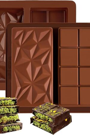 2 PCS Dubai Chocolate Bar Molds, 1 Inch Deep Candy Bar Mold, Large Thick Stuffed Silicone Molds for Filling Pistachio Chocolate Bars (Diamond/Square)