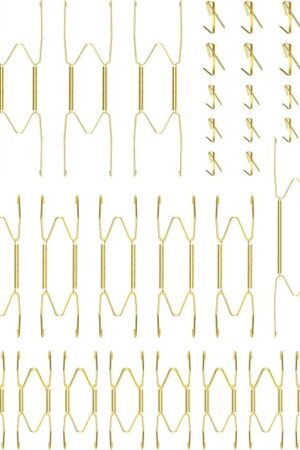 20 Pieces Invisible Wall Plate Hangers 4/5/6/8/10 Inches Wall Plate Hangers Stainless Steel Decorative with 20 Pieces Hook with Nails for Decorative Antique and Arts(Gold)
