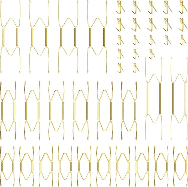20 Pieces Invisible Wall Plate Hangers 4/5/6/8/10 Inches Wall Plate Hangers Stainless Steel Decorative with 20 Pieces Hook with Nails for Decorative Antique and Arts(Gold)