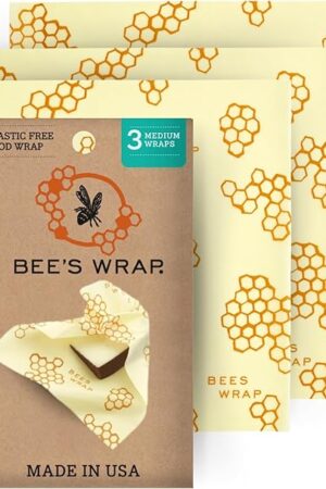 Bee's Wrap Beeswax Wraps for Food - Honeycomb Medium 3 Pack Made in USA Reusable & Organic Food Wraps, Sandwich Wrap & Bowl Covers - Eco-Friendly Alternative to Aluminum Foil & Plastic Wrap