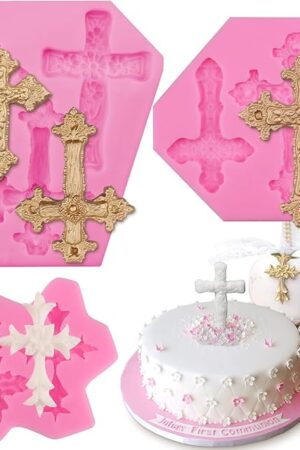 3 Pcs Cross Molds Silicone, Cross Silicone Molds for Chocolate Cake Fondant Candy Clay Cupcake Candle Baptism