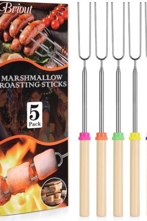 Briout Marshmallow Roasting Sticks - Smores Stick for Fire Pit - Hot Dog Campfire Skewers Marshmallow Camping 32 Inch Long Extendable Forks - 5 Pack