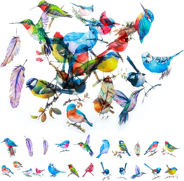 The 80Pcs Fly Birds Stickers Clear Bird Stickers Decals for Kids Children, PET Bird Sticker Craft Sticker for Scrapbooking, Card,Laptop,Wall, Window (20 Styles, 1-2 Inch)