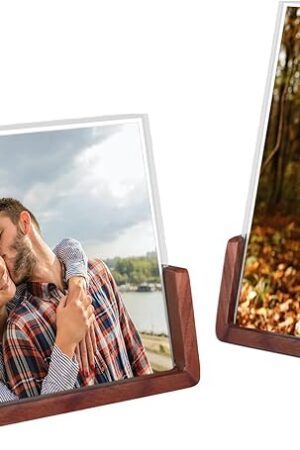 4x6 Picture Frame - 2 Pack, Rustic Wooden Photo Frame with Walnut Wood Base and High Definition Acrylic Glass Covers for Tabletop or Desktop Display (4x6 inch, Horizontal + Vertical)