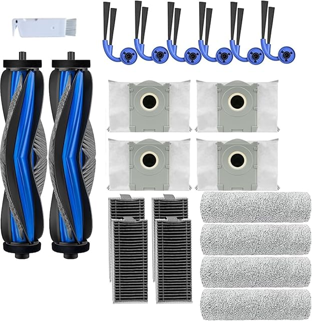 20Pcs Accessories Kit Compatible with Ecovacs Deebot X9 Pro Omni/X9 Pro Robot Vacuum Cleaner,Parts Include 2 Main Brush,4 Roller Mop Pads,4 Hepa Filters,6 Side Brush and 4 Dust Bags